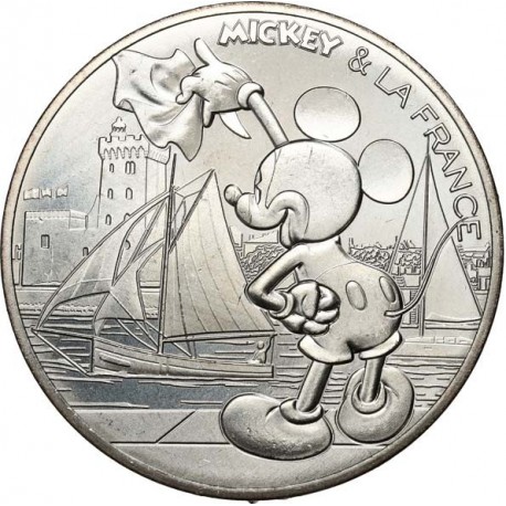 FRANCIA 10 EUROS 2018 MICKEY & LA FRANCE BARCO VELERO MONEDA DE PLATA SC + DEFECTOS