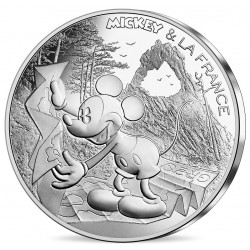 FRANCIA 10 EUROS 2018 MICKEY & LA FRANCE BARCO VELERO MONEDA DE PLATA SC + DEFECTOS