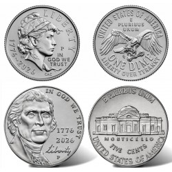 @0ENVÍO HOY@ ESTADOS UNIDOS 5 CENTAVOS + 10 CENTAVOS 2026 Letra D JEFFERSON y LIBERTY 1776 ANNIVERSARY 2 MONEDAS DE NICKEL SC