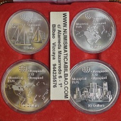 . @4,32 ONZAS PLATA PURA - SILVER SET@ CANADA 5 DOLARES 1973 + 10 DOLARES 1973 OLIMPIADA DE MONTREAL 1976 SC 4 MONEDAS