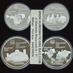 . 4,32 ONZAS PLATA PURA x CANADA 5 DOLARES 1973 + 10 DOLARES 1973 OLIMPIADA DE MONTREAL 1976 PROOF **4 MONEDAS NO ESTUCHE**