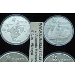 . 4,32 ONZAS PLATA PURA x CANADA 5 DOLARES 1973 + 10 DOLARES 1973 OLIMPIADA DE MONTREAL 1976 PROOF **4 MONEDAS NO ESTUCHE**