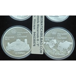 . 4,32 ONZAS PLATA PURA x CANADA 5 DOLARES 1973 + 10 DOLARES 1973 OLIMPIADA DE MONTREAL 1976 PROOF **4 MONEDAS NO ESTUCHE**