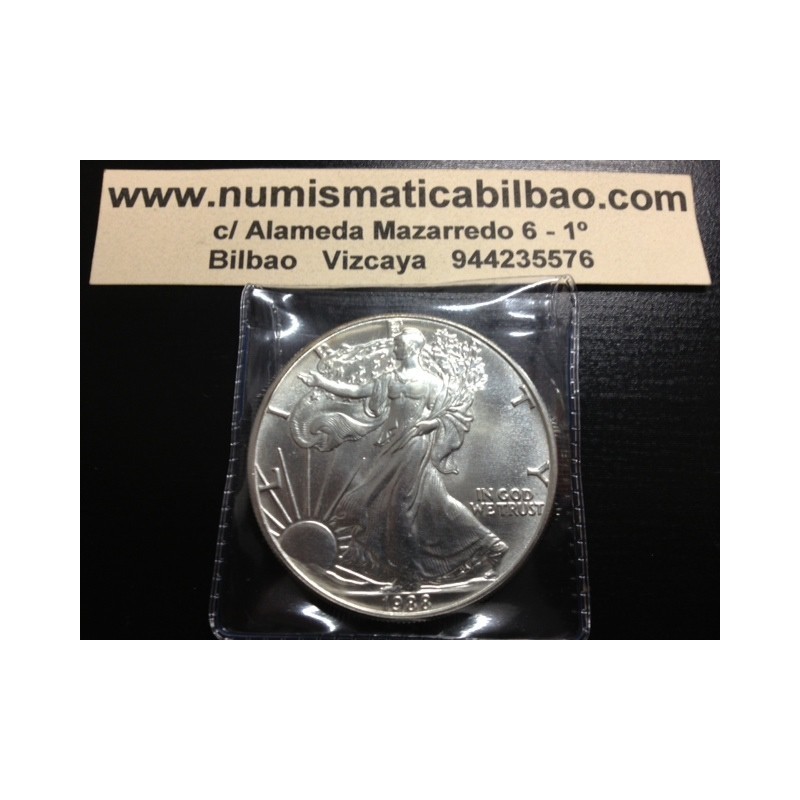 ESTADOS UNIDOS 1 DOLAR 1988 EAGLE LIBERTY MONEDA DE PLATA PURA SC $1 Dollar Coin USA UNITED STATES ONZA OZ OUNCE
