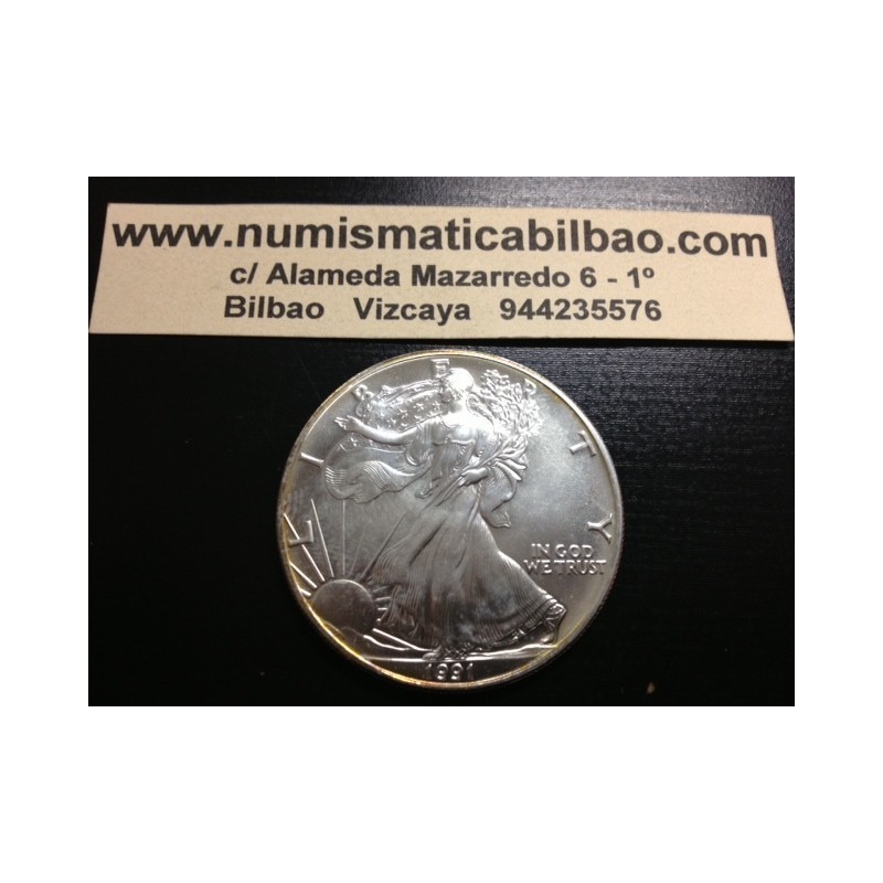 ESTADOS UNIDOS 1 DOLAR 1991 EAGLE LIBERTY MONEDA DE PLATA PURA SC $1 Dollar Coin USA UNITED STATES ONZA OZ OUNCE