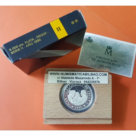 ESPAÑA V CENTENARIO 5000 PESETAS 1990 Serie 2ª MONEDA DE PLATA PROOF ESTUCHE FNMT QUINTO silver 1,60 ONZAS OZ