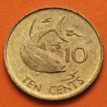 SEYCHELLES 10 CENTAVOS 1982 PEZ YELLOWFIN TUNA y REINA ISABEL II KM.48 MONEDA DE LATON EBC 10 Rupees