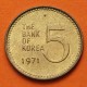 KOREA DEL SUR 5 WON 1971 ANTIGUO BARCO TORTUGA KM.5 MONEDA DE LATON MBC+ The Bank Of Korea South