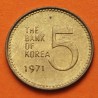KOREA DEL SUR 5 WON 1971 ANTIGUO BARCO TORTUGA KM.5 MONEDA DE LATON MBC+ The Bank Of Korea South