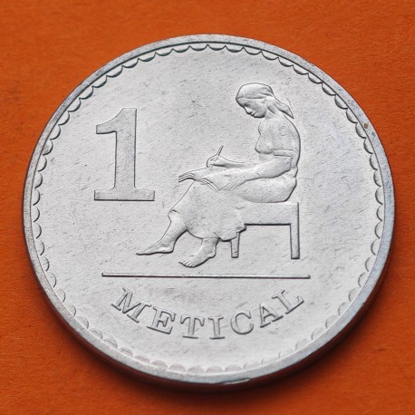 MOZAMBIQUE 1 METICAL 1986 DAMA SENTADA KM.99A MONEDA DE ALUMINIO SC- Mocambique