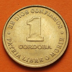 NICARAGUA 1 CORDOBA 1987 SOMBRERO - PATRIA LIBRE o MORIR KM.59 MONEDA DE LATON SC-