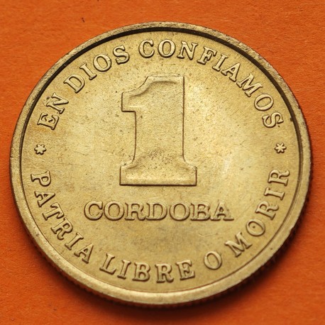 NICARAGUA 1 CORDOBA 1987 SOMBRERO - PATRIA LIBRE o MORIR KM.59 MONEDA DE LATON SC-