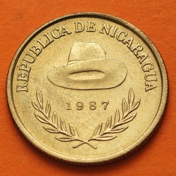 NICARAGUA 1 CORDOBA 1987 SOMBRERO - PATRIA LIBRE o MORIR KM.59 MONEDA DE LATON SC-