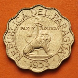 PARAGUAY 25 CENTIMOS 1953 LEON - PAZ y JUSTICIA KM.27 MONEDA DE LATON EBC República