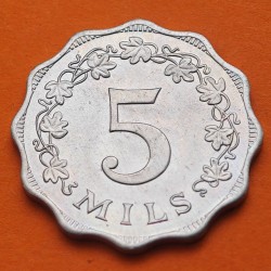 MALTA 5 MILS 1972 CORAL MARINO y VALOR KM.7 MONEDA DE ALUMINIO @LOBULADA@ SC