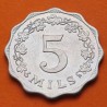 MALTA 5 MILS 1972 CORAL MARINO y VALOR KM.7 MONEDA DE ALUMINIO @LOBULADA@ SC