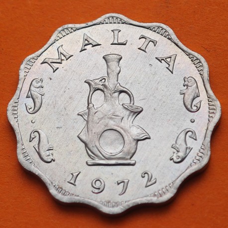 MALTA 5 MILS 1972 CORAL MARINO y VALOR KM.7 MONEDA DE ALUMINIO @LOBULADA@ SC-