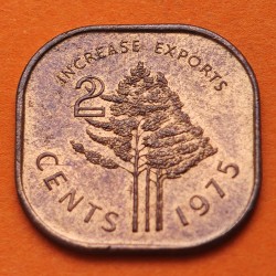 SWAZILANDIA 2 CENTIMOS 1975 AÑO DE LA FAO y MONARCA KM.22 MONEDA DE BRONCE EBC @FORMA CUADRADA@ Africa