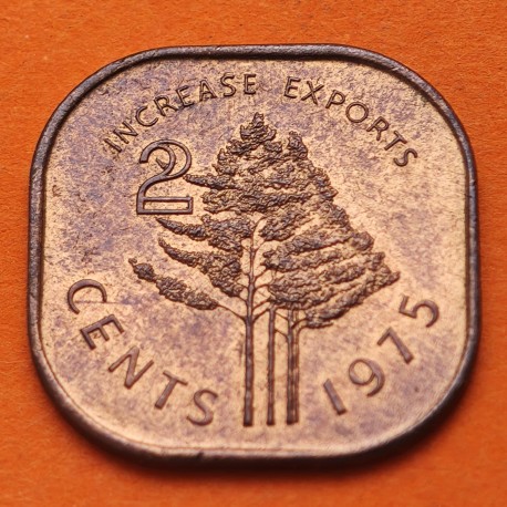 SWAZILANDIA 2 CENTIMOS 1975 AÑO DE LA FAO y MONARCA KM.22 MONEDA DE BRONCE EBC @FORMA CUADRADA@ Africa