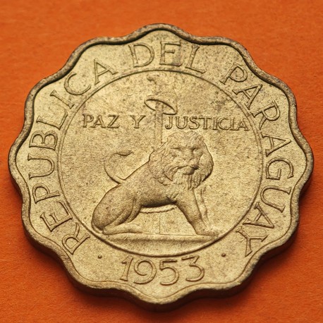 PARAGUAY 50 CENTIMOS 1953 LEON PAZ y JUSTICIA KM.28 MONEDA DE LATON EBC @LOBULADA@ R/2