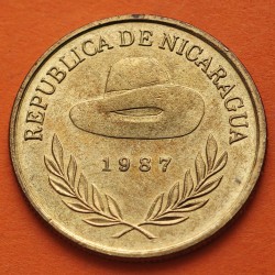 NICARAGUA 5 CORDOBAS 1987 GORRO DE SANDINO LIDER REVOLUCIONARIO KM.60 MONEDA DE LATON EBC