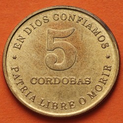 NICARAGUA 5 CORDOBAS 1987 GORRO DE SANDINO LIDER REVOLUCIONARIO KM.60 MONEDA DE LATON EBC