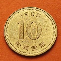 KOREA DEL SUR 10 WON 1990 TEMPLO SAGRADO KM.33 MONEDA DE LATON EBC The Bank Of Korea South