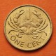 SEYCHELLES 1 CENTAVO 1982 CANGREJO y ESCUDO KM.46 MONEDA DE LATON SC- IMPERFECCIONES 1 Cent