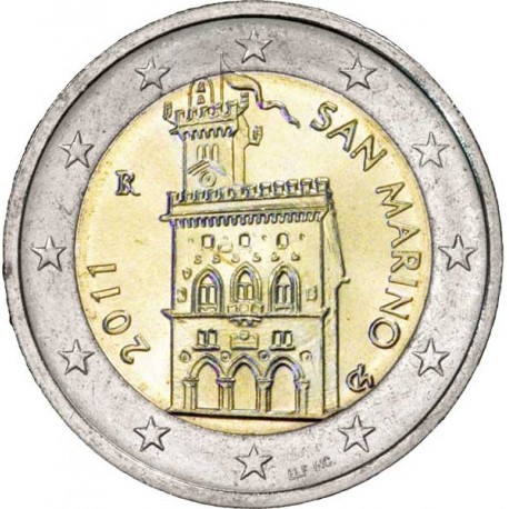 SAN MARINO 2 EUROS 2011 CASA DEL GOBIERNO @Diseño TIPO 1@ SC MONEDA TIPO NORMAL NO CONMEMORATIVA @ESCASA@