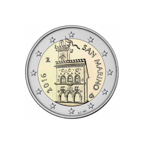 SAN MARINO 2 EUROS 2016 CASA DEL GOBIERNO @Diseño TIPO 1@ SC MONEDA TIPO NORMAL NO CONMEMORATIVA @ESCASA@