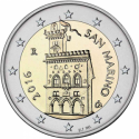 SAN MARINO 2 EUROS 2016 CASA DEL GOBIERNO @Diseño TIPO 1@ SC MONEDA TIPO NORMAL NO CONMEMORATIVA @ESCASA@