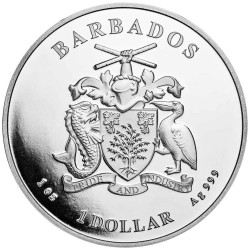 . 1 aacoin BARBADOS 1 DOLAR 2022 PELICANO MONEDA DE PLATA PROOFLIKE ONZA OZ CAPSULA 10.000 uds CARIBBEAN SILVER PELICAN