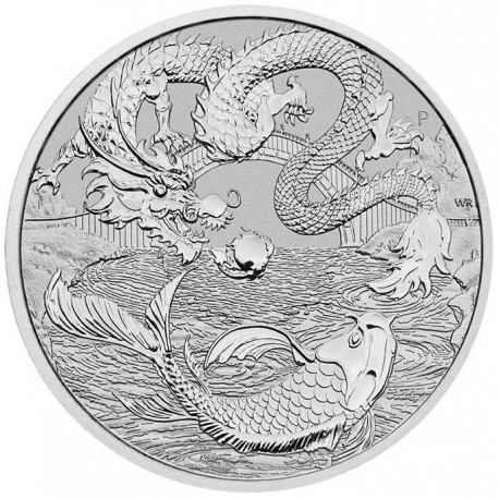. 1 aaaaaacoin AUSTRALIA 1 DOLAR 2023 DRAGON y KOI 3ª MONEDA DE PLATA cápsula ONZA Serie MITOS y LEYENDAS China