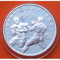 CHINA 10 YUAN 1994 BOXEADORES CENTENARIO DE LAS OLIMPIADAS KM.528 MONEDA DE PLATA PROOF Boxing