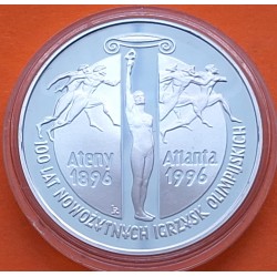 @RARA@ POLONIA 10 ZLOTY 1995 ESTATUAS - OLIMPIADA DE ATLANTA 1996 1896 KM.101 MONEDA DE PLATA PROOF 32 mm