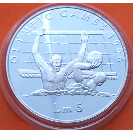 MALTA 5 LIBRAS 1996 OLIMPIADA ATLANTA 1996 JUGADORES DE WATERPOLO MONEDA DE PLATA MALTA silver coin