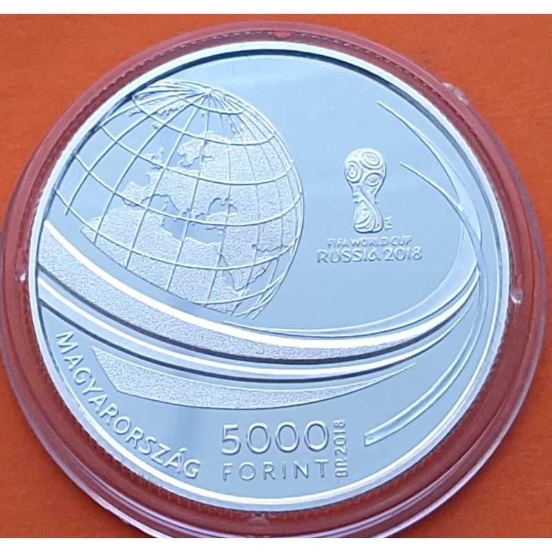@RARA@ HUNGRIA 5000 FORINT 2018 MUNDIAL DE FUTBOL en RUSIA KM.949 MONEDA DE PLATA PROOF Hungary silver FIFA