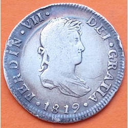ESPAÑA Rey FERNANDO VII 2 REALES 1819 JJ Ceca de MEXICO MONEDA DE PLATA @PATINA@ Spain silver coin Ferdin Dei Gratia