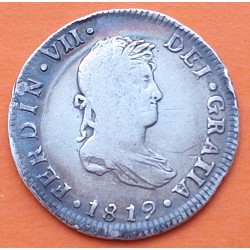 ESPAÑA Rey FERNANDO VII 2 REALES 1819 JJ Ceca de MEXICO MONEDA DE PLATA @PATINA@ Spain silver coin Ferdin Dei Gratia
