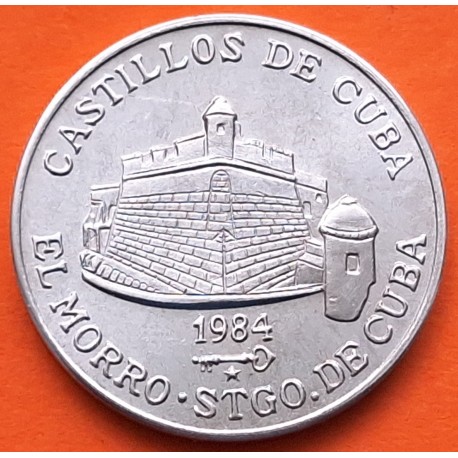 CUBA 1 PESO 1984 CASTILLO EL MORRO en SANTIAGO DE CUBA KM.144 MONEDA DE NICKEL SC + IMPERFECCIONES Caribe