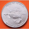 CUBA 1 PESO 1982 PESCA DE LA AGUJA y BARCO - ERNEST HEMINGWAY KM.89 MONEDA DE NICKEL SC + IMPERFECCIONES Caribe
