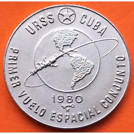 CUBA 1 PESO 1980 PRIMER VUELO ESPACIAL CONJUNTO URSS KM.194 MONEDA DE NICKEL SC- Caribe RUSIA