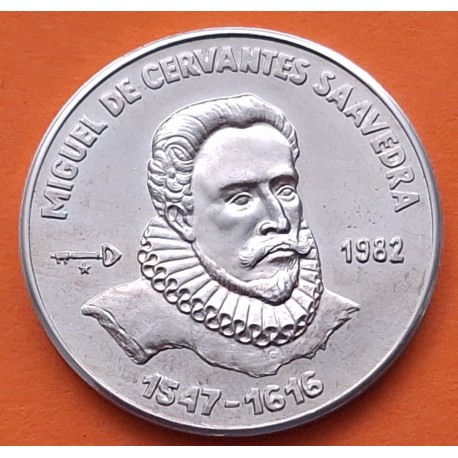 CUBA 1 PESO 1982 MIGUEL DE CERVANTES SAAVEDRA 1547 - 1616 KM.91 MONEDA DE NICKEL SC + IMPERFECCIONES Caribe