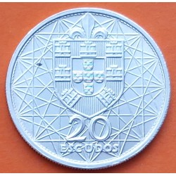 PORTUGAL 20 ESCUDOS 1966 PUENTE SALAZAR y ESCUDO NACIONAL KM.592 MONEDA DE PLATA SC + PUNTITO silver R/1