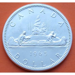 CANADA 1 DOLAR 1965 INDIOS EN CANOA KM.64.1 MONEDA DE PLATA EBC + RAYITAS $1 Dollar silver 0,60 ONZAS