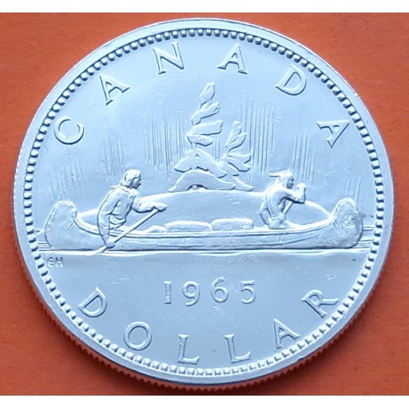 CANADA 1 DOLAR 1965 INDIOS EN CANOA KM.64.1 MONEDA DE PLATA EBC + RAYITAS $1 Dollar silver 0,60 ONZAS