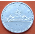 CANADA 1 DOLAR 1965 INDIOS EN CANOA KM.64.1 MONEDA DE PLATA EBC + RAYITAS $1 Dollar silver 0,60 ONZAS