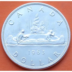 @ÚLTIMO AÑO DE ESTE BUSTO@ CANADA 1 DOLAR 1963 INDIOS EN CANOA - VOYAGEUR KM.54 MONEDA DE PLATA EBC $1 Dollar silver R/3