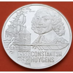 HOLANDA 20 EURO 1996 CONSTANTUN HUYGENS, GALEÓN y NOTA MUSICAL KM.128 MONEDA DE PLATA PROOF The Netherlands