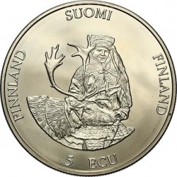 FINLANDIA 5 ECU 1994 TRINEO CON ALCE y PUENTE KM.X.18 MONEDA DE NICKEL SC Finnland 3.500 uds